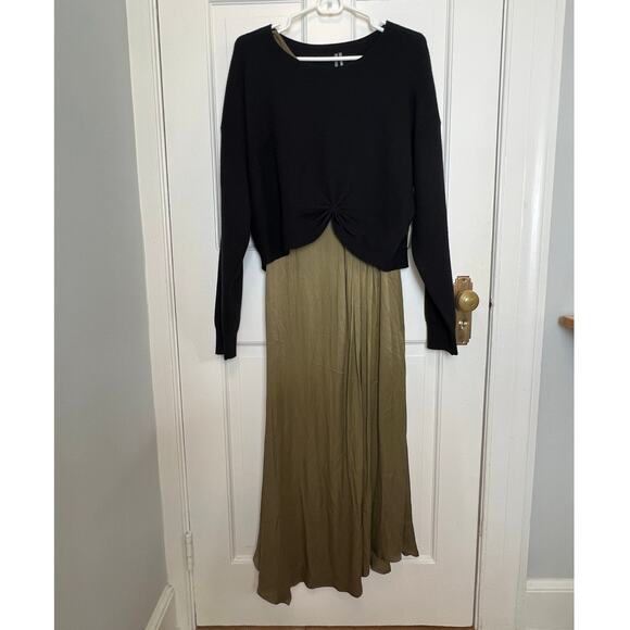 NEW Anthropologie Gemini Twofer Sweater Dress Set Green Midi Black Women's L - Picture 4 of 16